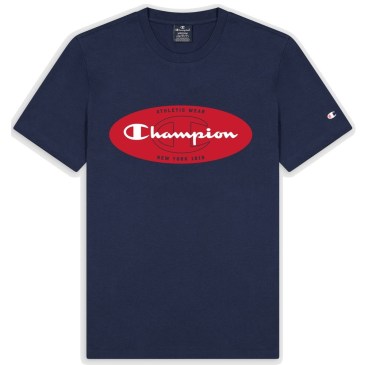 Champion Ανδρική Κοντομάνικη Μπλούζα Μπλε με Κόκκινο Λογότυπο (218560-BS503)